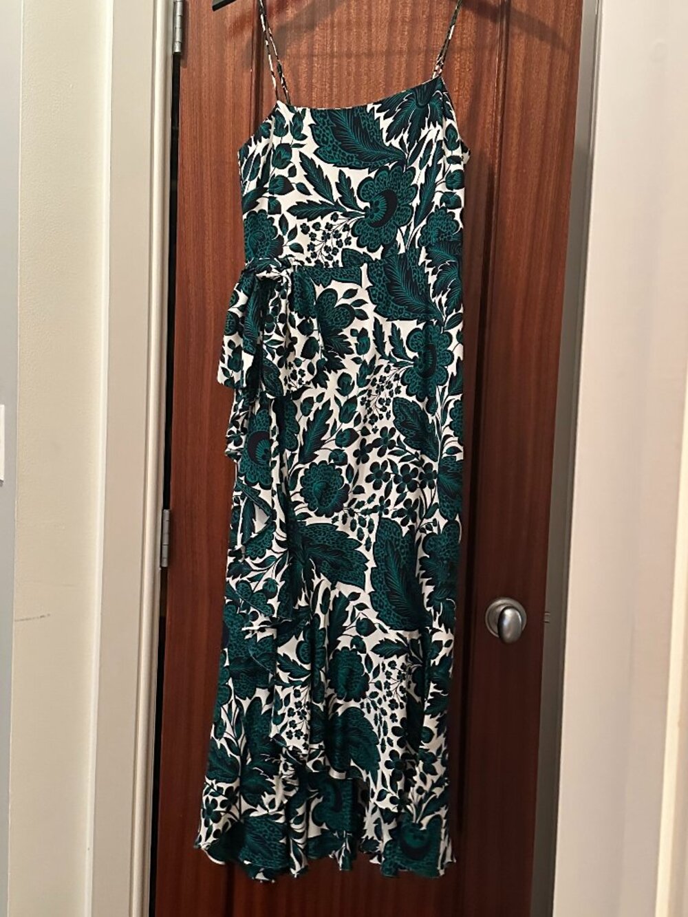 J.Crew silk, floral, high-low maxi dress, navy/green/white, size 6